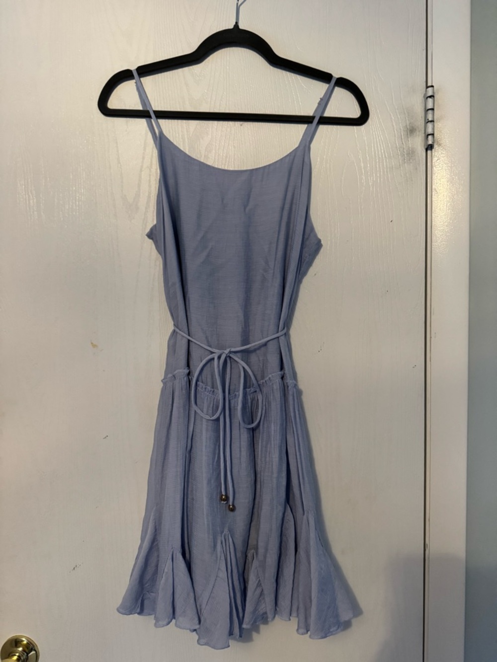 Bluivy Light Blue Spaghetti Strap Mini Dress with Waist Tie